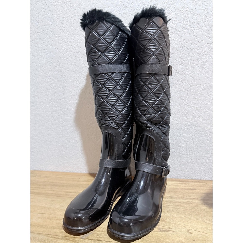 Michael Kors Fulton Quilted Tall Rainboots Black Faux Fur Trim Size 9